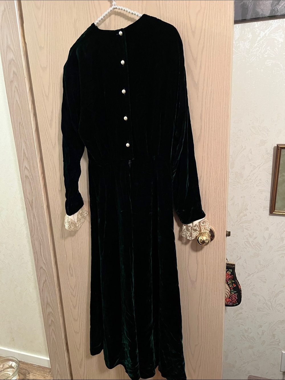Long Sleeve Velvet Maxi Dress with Pearl Back Buttons